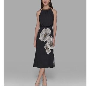 Karl Lagerfeld Black and White Floral Midi Dress